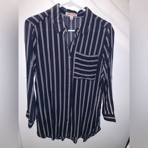 navy button down blouse